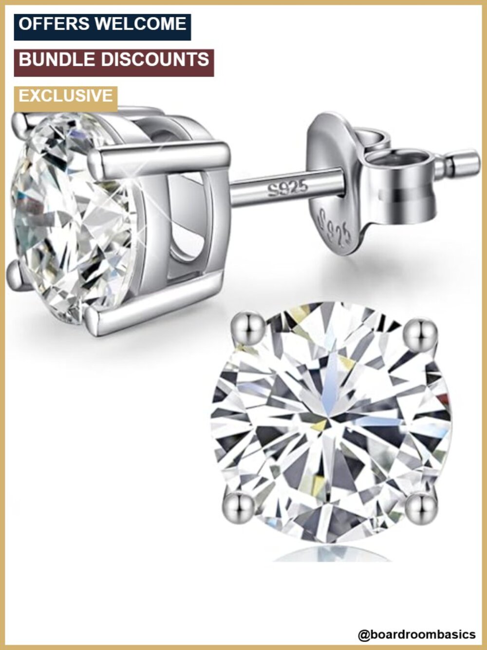 18K White Gold Plated 925 Sterling Silver Round Square Princess Cut 5A CZ Stud
